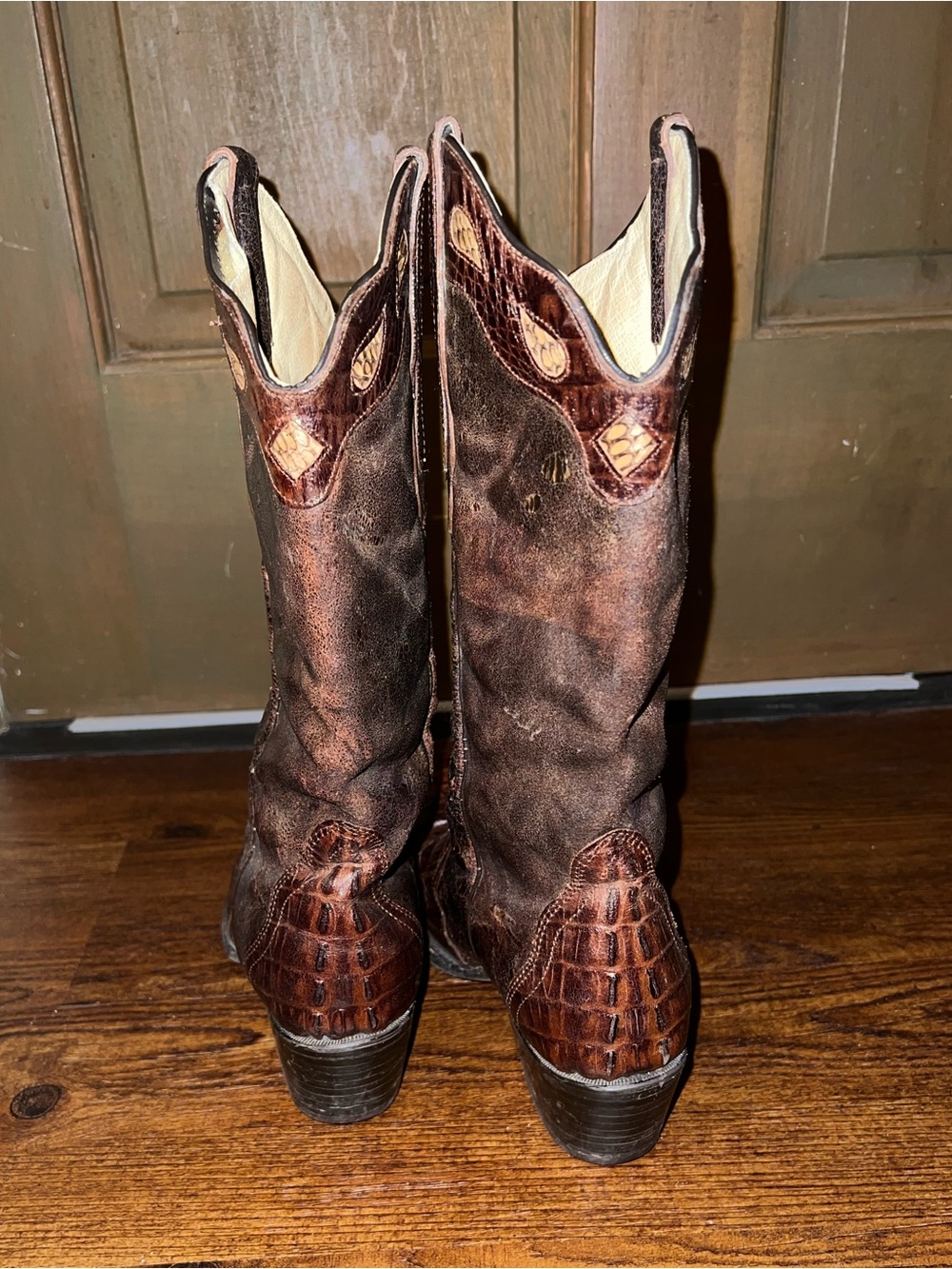 Buitre Brown Alligator Leather Western Tan Rodeo Cowboy Heeled Boots Size 10 - Picture 9 of 13